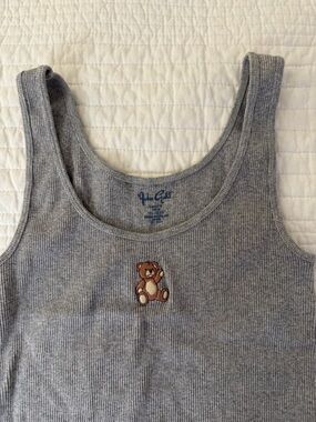 Brandy Melville John Gault - Gray Ribbed Tank Top with Teddy Bear Embroidery